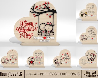 Personalized Valentine Heart SVG, Couple Love Quote Wooden, Custom Names Date Decor, Cute Funny Valentine Gift for Couple, Laser Cut Files