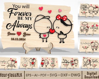 Personalized Valentine Couple SVG, Custom Standing Couple Laser Cut File, Cute Funny Couple Gift, Glowforge SVG