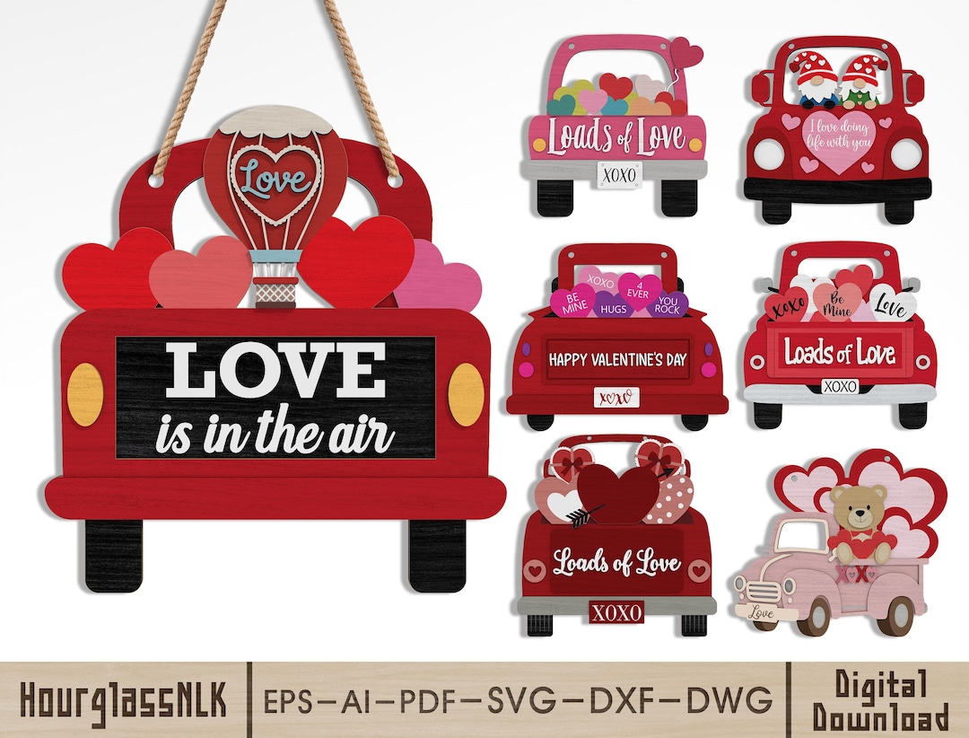 Valentine Truck SVG Bundle, Loads of Love Heart Truck Laser Cut File ...