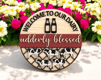 Placa de porta engraçada com vaca SVG, arquivo de corte a laser de fazenda abençoada, decoração rústica de parede de vaca, arquivo digital Glowforge Ready