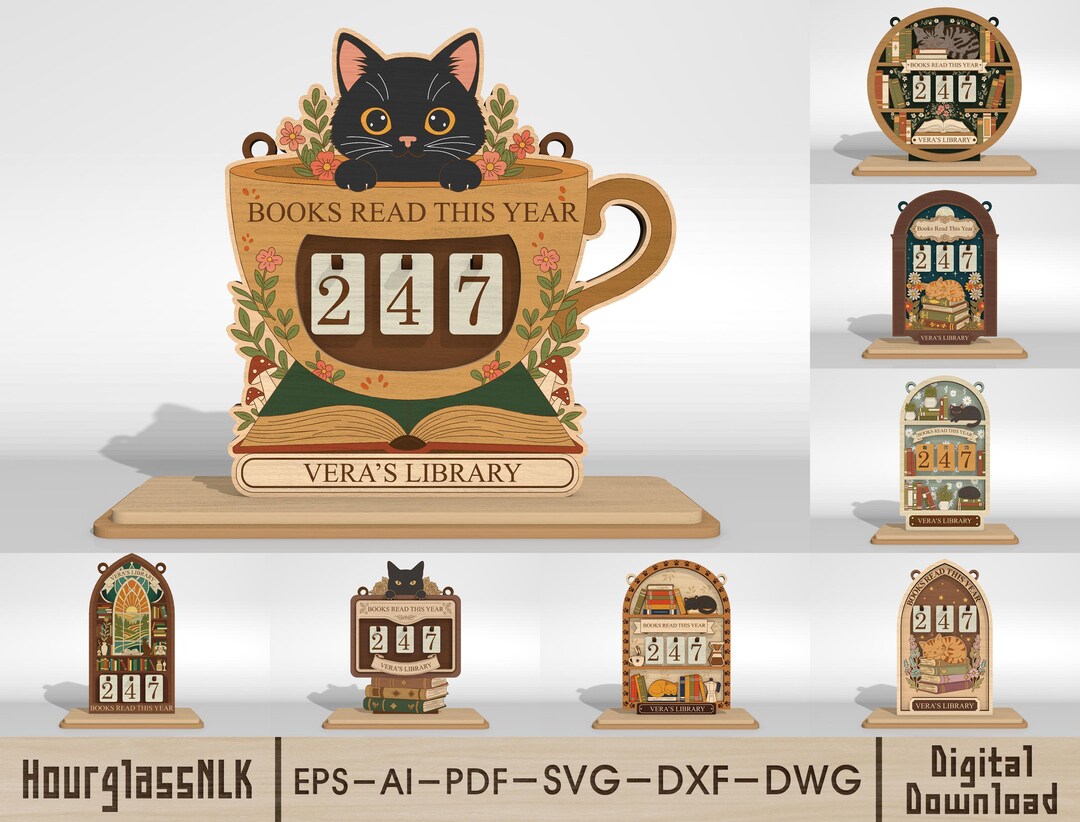 Books Read This Year Tracker SVG, Cute Cat Reading Log Sign ...