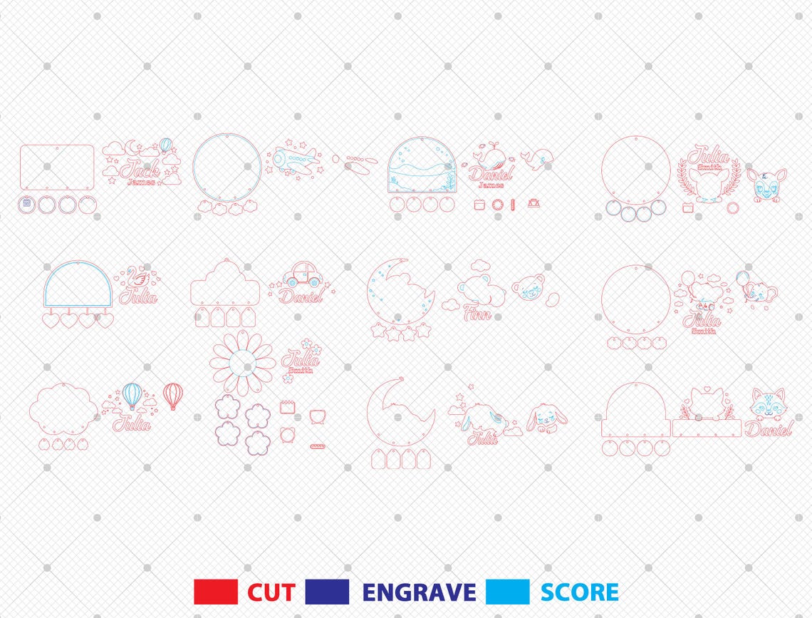 Baby Birth Stats Sign SVG Bundle, Nursery Name Sign Laser Cut File ...