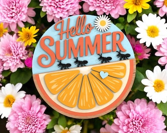 Hallo Sommer Blume Türschild SVG, Floral Willkommen Schnittdatei, runde Veranda Dekor für Cricut und Glowforge, Sommer Türhänger Design