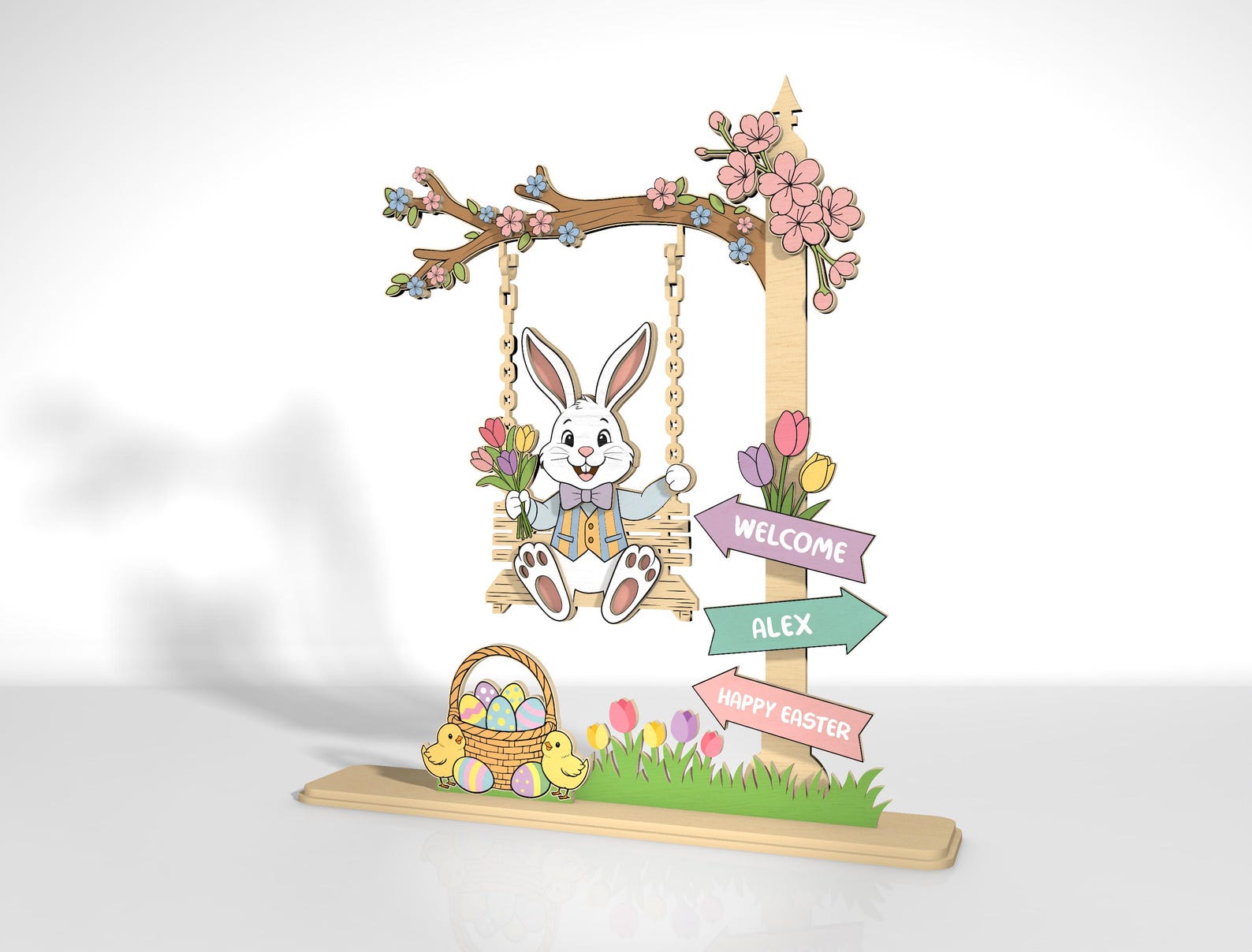 Easter Bunny Swing Laser Cut SVG, Personalized Easter Decor, Wooden ...