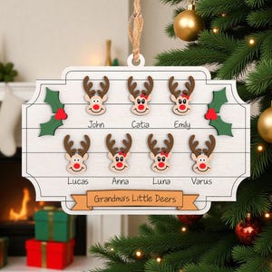 Grandma’s Little Deers Ornament Laser Cut File Svg, Personalized Family Reindeer Sign, Layered Christmas Tree Decor, Glowforge xTool Cricut