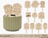 Plant Stake SVG Bundle, Teacher Gift SVG, Mom Gift Garden Sign SVG, Wooden Plant Marker Laser Cut File, Thank You Teacher, 12 Designs