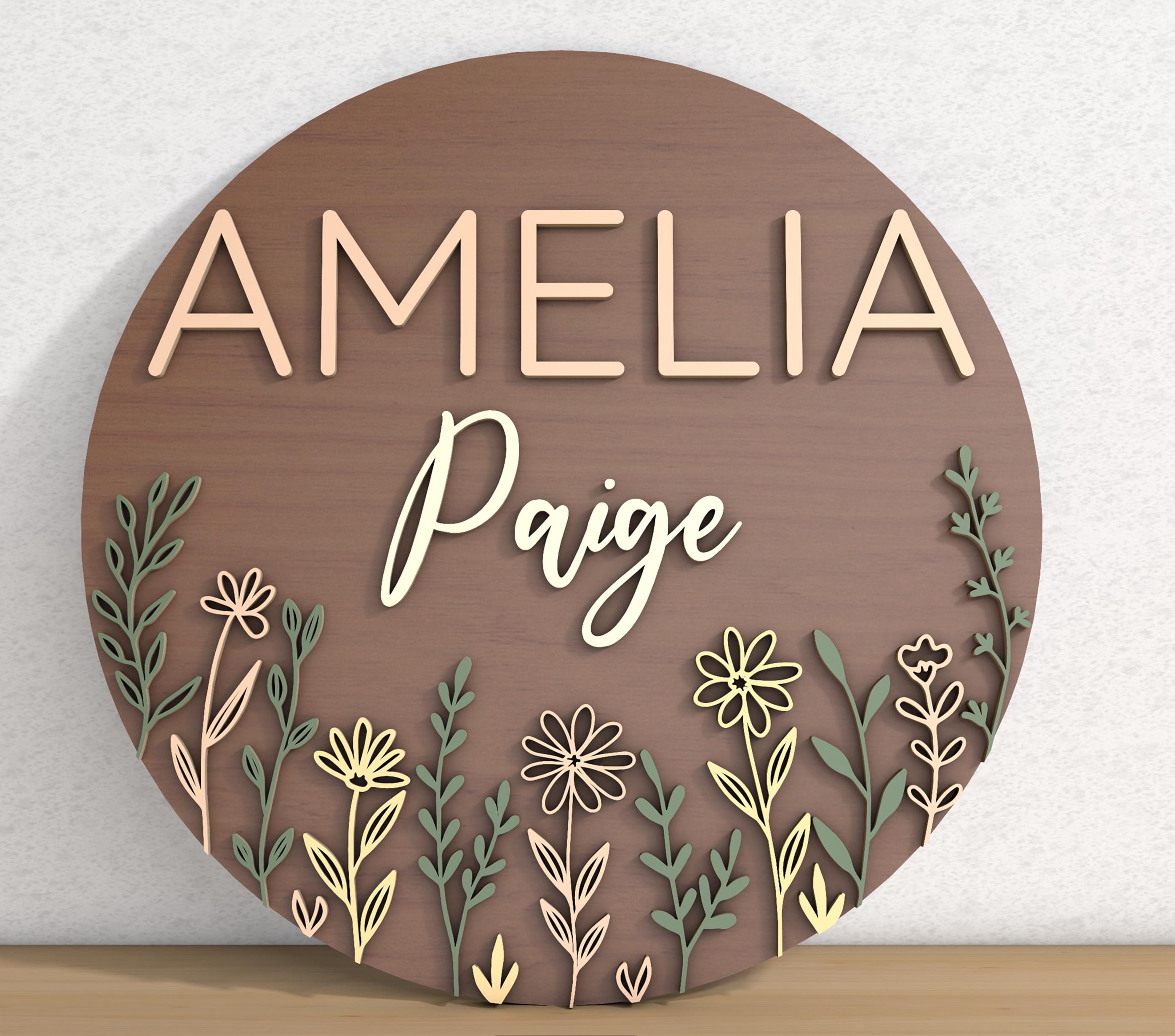 Wildflower Personalized Nursery Sign Svg,3d Wooden Name Sign, Nursery