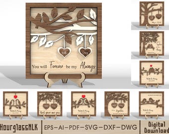 Personalized Couple Love Sign SVG, Custom Names Layered Wooden Decor, Romantic Anniversary & Wedding Gift, Laser Cut Files for Glowforge