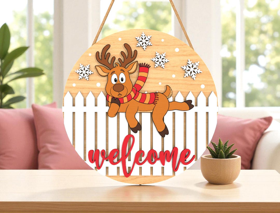 Reindeer Welcome Sign Laser Cut File Svg,christmas Door Hanger Svg ...