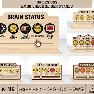 Paquete de archivos SVG de letreros deslizantes divertidos para escritorio, medidor social de nivel de café y actitud (archivo de corte láser), letrero interactivo de estado de ánimo (SVG), Glowforge xTool