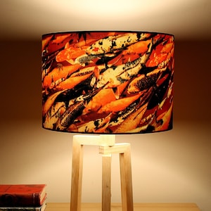 Koi on Crimson Medium Drum Lampshade 30cm by Lily Greenwood Table Lamp/Floor Lamp/Standard Lamp/Ceiling Light Fish Garden image 1