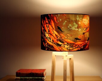 Koi on Violet and Olive Medium Drum Lampshade (30cm) by Lily Greenwood - Table Lamp/Floor Lamp/Standard Lamp/Ceiling Light - Fish