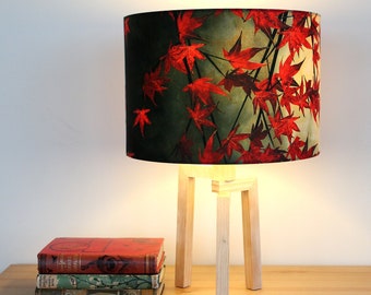 Japanese Maple Leaves Medium Drum Lampshade (30cm) by Lily Greenwood - Table Lamp/Floor Lamp/Standard Lamp/Ceiling Light - Trees - Garden