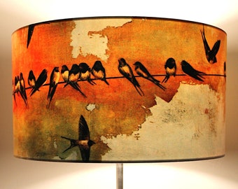 Swallows at Sunrise Large Drum Lampshade (45cm) by Lily Greenwood - Table Lamp/Floor Lamp/Standard Lamp/Ceiling Light - Birds - Nature