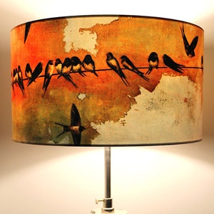 Swallows at Sunrise Large Drum Lampshade (45cm) by Lily Greenwood - Table Lamp/Floor Lamp/Standard Lamp/Ceiling Light - Birds - Nature