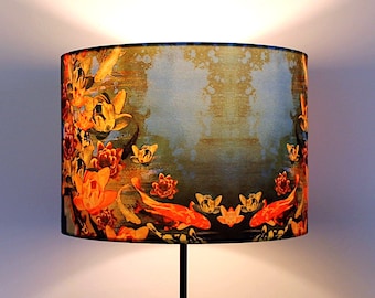 Koi Pond Medium Drum Lampshade (30cm) by Lily Greenwood - Table Lamp/Floor Lamp/Standard Lamp/Ceiling Light - Fish - Garden