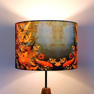 Koi Pond Medium Drum Lampshade (30cm) by Lily Greenwood - Table Lamp/Floor Lamp/Standard Lamp/Ceiling Light - Fish - Garden