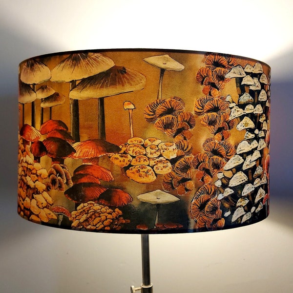Mushrooms and Fungi Large Drum Lampshade by Lily Greenwood (45cm) - Table Lamp/Floor Lamp/Standard Lamp/Ceiling Light - Woodland