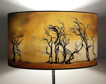 Hawthorn Trees Large Drum Lampshade (45cm) by Lily Greenwood - Table Lamp/Floor Lamp/Standard Lamp/Ceiling Light - Woodland