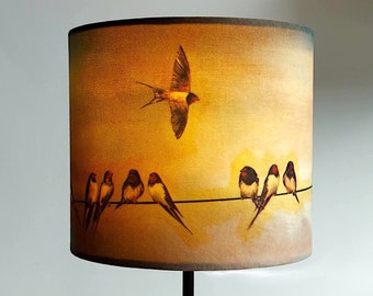 Swallows Small Drum Lampshade (20cm) by Lily Greenwood - For Table Lamp or Ceiling  - Birds - Nature