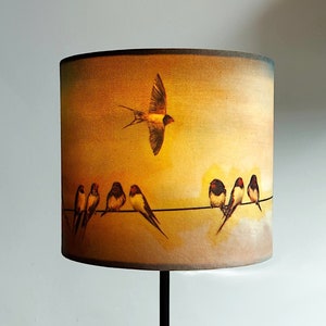 Swallows Small Drum Lampshade by Lily Greenwood - Small/20cm - For Table Lamp or Ceiling  - Birds - Nature