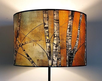 Silver Birch Trees Drum Lampshade: Woodland Art - Medium