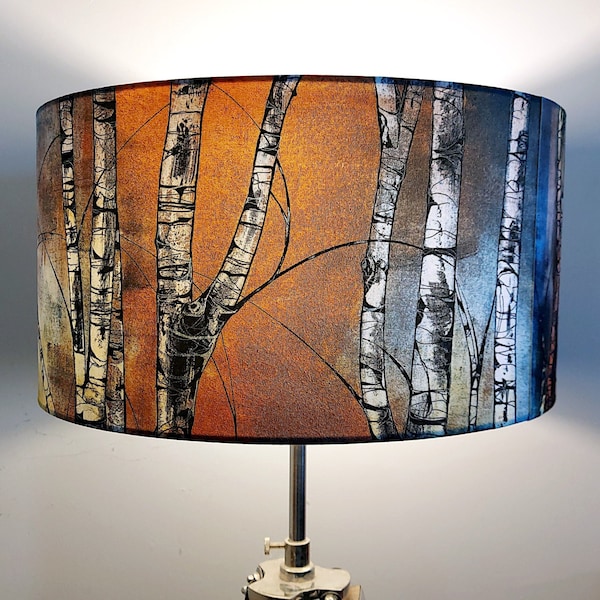 Silver Birch Trees Large Drum Lampshade (45cm) by Lily Greenwood - Table Lamp/Floor Lamp/Standard Lamp/Ceiling Light - Woodland