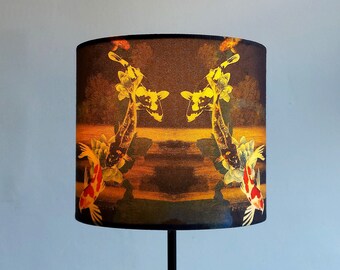 Koi on Black and Gold Small Drum Lampshade (20cm) by Lily Greenwood - For Table Lamp or Ceiling - Autumnal - Fish - Garden
