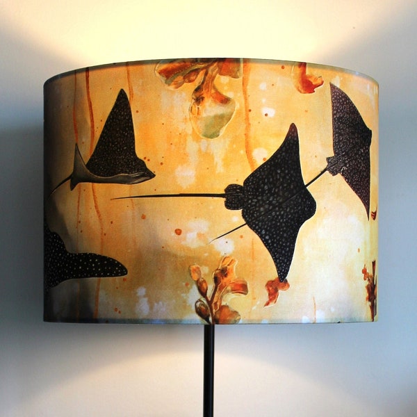 Spotted Eagle Rays Medium Drum Lampshade (30cm) by Lily Greenwood - Table Lamp/Floor Lamp/Standard Lamp/Ceiling Light - Sealife
