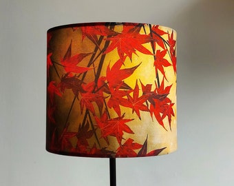 Japanese Maple Small Drum Lampshade (20cm) by Lily Greenwood - For Table Lamp or Ceiling - Trees - Leaves - Nature