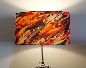 Koi on Crimson Large Drum Lampshade (45cm) by Lily Greenwood - Table Lamp/Floor Lamp/Standard Lamp/Ceiling Light - Fish - Garden