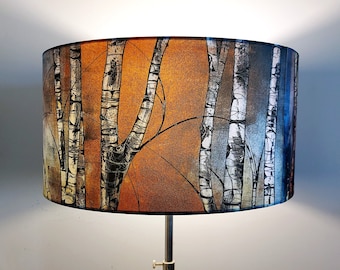 Zilverberkenbomen grote trommellampenkap (45cm) van Lily Greenwood - tafellamp/vloerlamp/standaardlamp/plafondlamp - bos