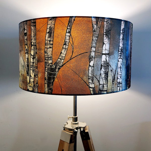 Silver Birch Trees Large Drum Lampshade (45cm) by Lily Greenwood - Table Lamp/Floor Lamp/Standard Lamp/Ceiling Light - Woodland