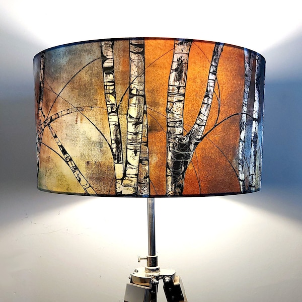 Silver Birch Trees Large Drum Lampshade (45cm) by Lily Greenwood - Table Lamp/Floor Lamp/Standard Lamp/Ceiling Light - Woodland