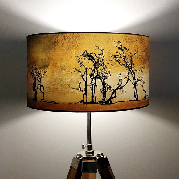 Hawthorn Trees Large Drum Lampshade (45cm) by Lily Greenwood - Table Lamp/Floor Lamp/Standard Lamp/Ceiling Light - Woodland