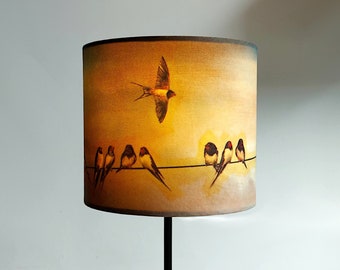 Swallows Small Drum Lampshade (20cm) by Lily Greenwood - For Table Lamp or Ceiling - Birds - Nature