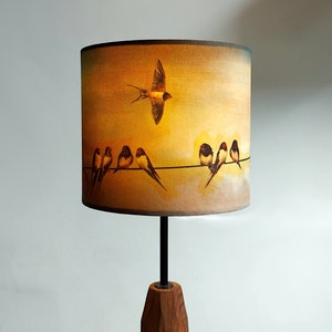 Swallows Small Drum Lampshade (20cm) by Lily Greenwood - For Table Lamp or Ceiling - Birds - Nature