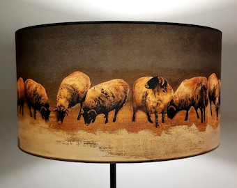 Swaledales Large Drum Lampshade (45cm) by Lily Greenwood - Table Lamp/Floor Lamp/Standard Lamp/Ceiling Light - Sheep - Rural