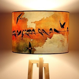 Swallows at Sunrise Medium Drum Lampshade (30cm) by Lily Greenwood - Table Lamp/Floor Lamp/Standard Lamp/Ceiling Light - Birds - Nature