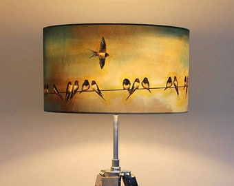 Swallows Large Drum Lampshade (45cm) by Lily Greenwood - Table Lamp/Floor Lamp/Standard Lamp/Ceiling Light - Birds - Nature