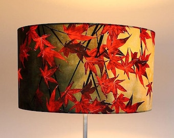 Japanese Maple Leaves Large Drum Lampshade (45cm) by Lily Greenwood - Table Lamp/Floor Lamp/Standard Lamp/Ceiling Light - Trees - Garden