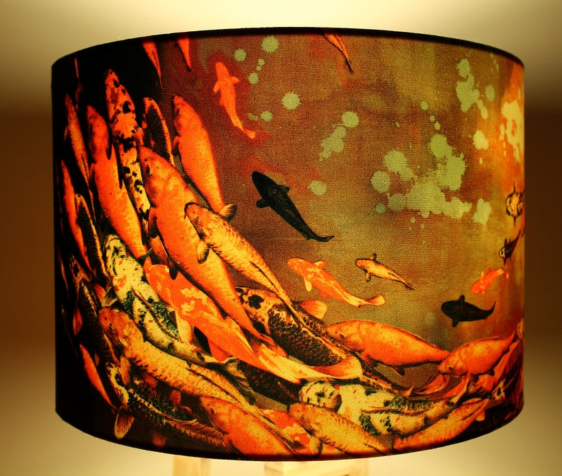 Koi on Violet and Olive Medium Drum Lampshade 30cm by Lily Greenwood Table Lamp/Floor Lamp/Standard Lamp/Ceiling Light Fish image 3