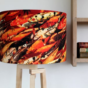 Koi on Crimson Medium Drum Lampshade 30cm by Lily Greenwood Table Lamp/Floor Lamp/Standard Lamp/Ceiling Light Fish Garden image 2