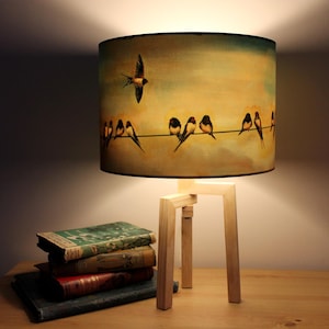 Swallows Drum Lampshade by Lily Greenwood - Medium/30cm - Table Lamp/Floor Lamp/Standard Lamp/Ceiling Light/Pendant - Birds - Nature