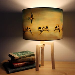 Swallows Medium Drum Lampshade by Lily Greenwood - Medium/30cm - Table Lamp/Floor Lamp/Standard Lamp/Ceiling Light - Birds - Nature