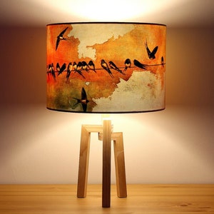 Swallows at Sunrise Medium Drum Lampshade (30cm) by Lily Greenwood - Table Lamp/Floor Lamp/Standard Lamp/Ceiling Light - Birds - Nature