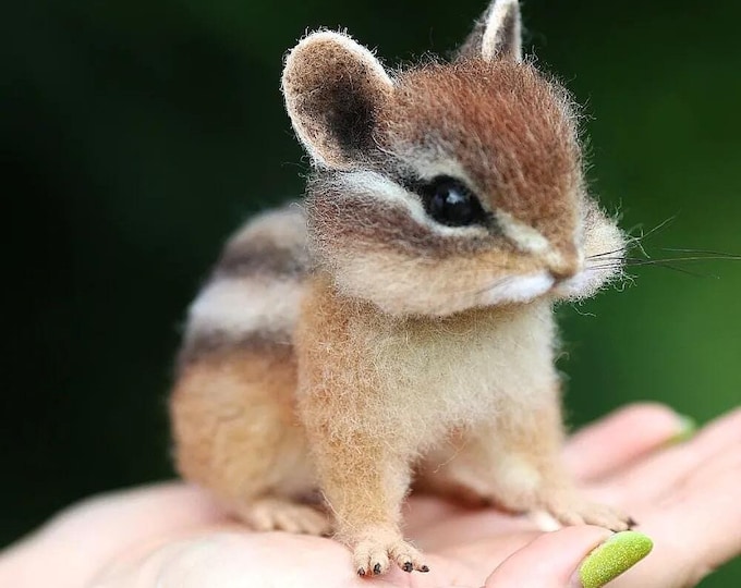 Needle Felted Chipmunk Sculpture: Handmade Wool Felt Ornament