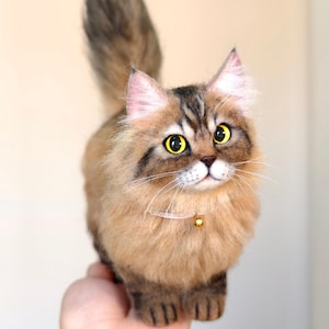 Custom Needle Felt Cat Figurine, Custom Wool Felting Pet Portrait-Stuffed Cute Kitten Plush Gift, Pet Loss Memorial, Pet Loss Gift