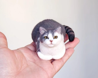 3 Inch Mini Cat Figurine · Handmade Needle Felted Cat · Custom Pet Memorial Sculpture · Custom Cat Replica · Home Decor · Soothing Craft Art