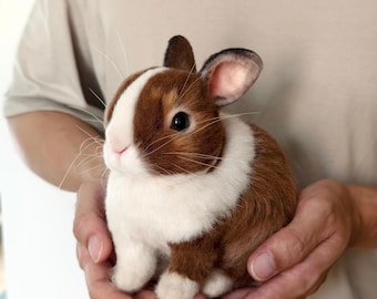 Handmade Custom Needle Felted Rabbit Sculpture: Realistic Wool Pet Memorial
